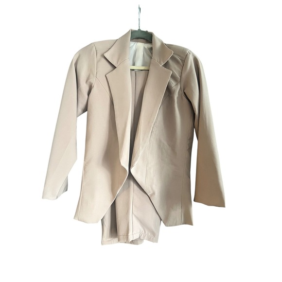 Pants - Tan‎ Blazer Suit Set Open Front Career Jacket Business Casual